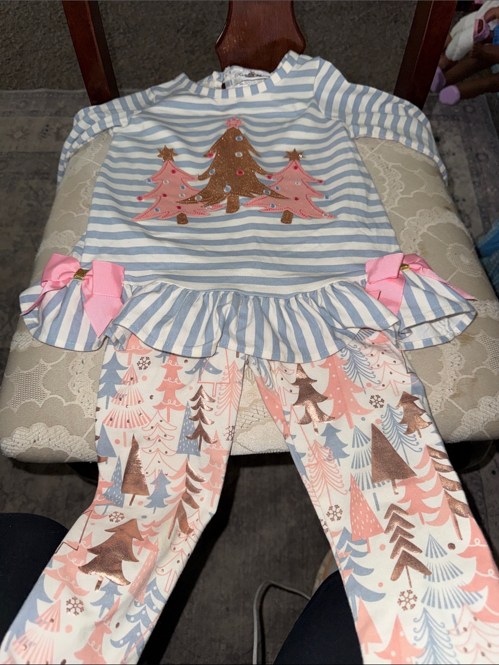 Rare Editions Pink, Blue & Brown Striped Holiday Pajama Set